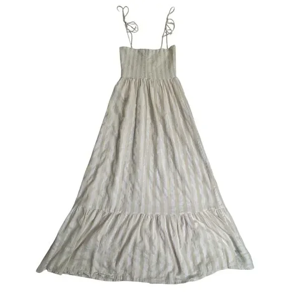 Boohoo Smocked Striped Sundress Maxi Cotton Women’s 6 Tiered Coastal Cottagecore - Picture 2 of 16
